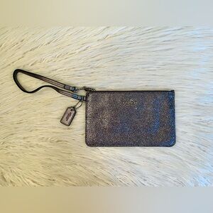 Coach Silver Glitter Leather Small Wristlet